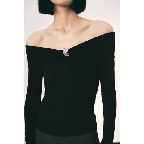 Mango off shoulder top zwart afbeelding