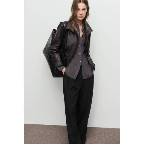 Mango baggy regular waist broek zwart afbeelding