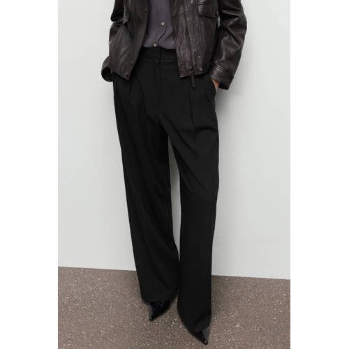 Mango baggy regular waist broek zwart afbeelding