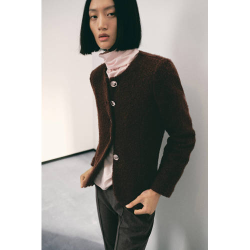 Mango boucle jasje bruin afbeelding