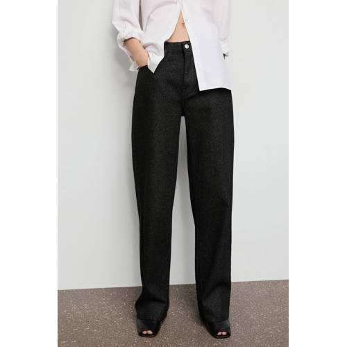 Mango straight leg jeans zwart met glitter afbeelding