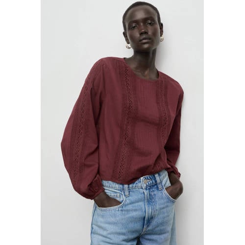 Mango top donkerrood broderie afbeelding