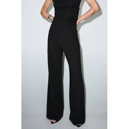 Mango Wide leg high waist casual broek zwart afbeelding