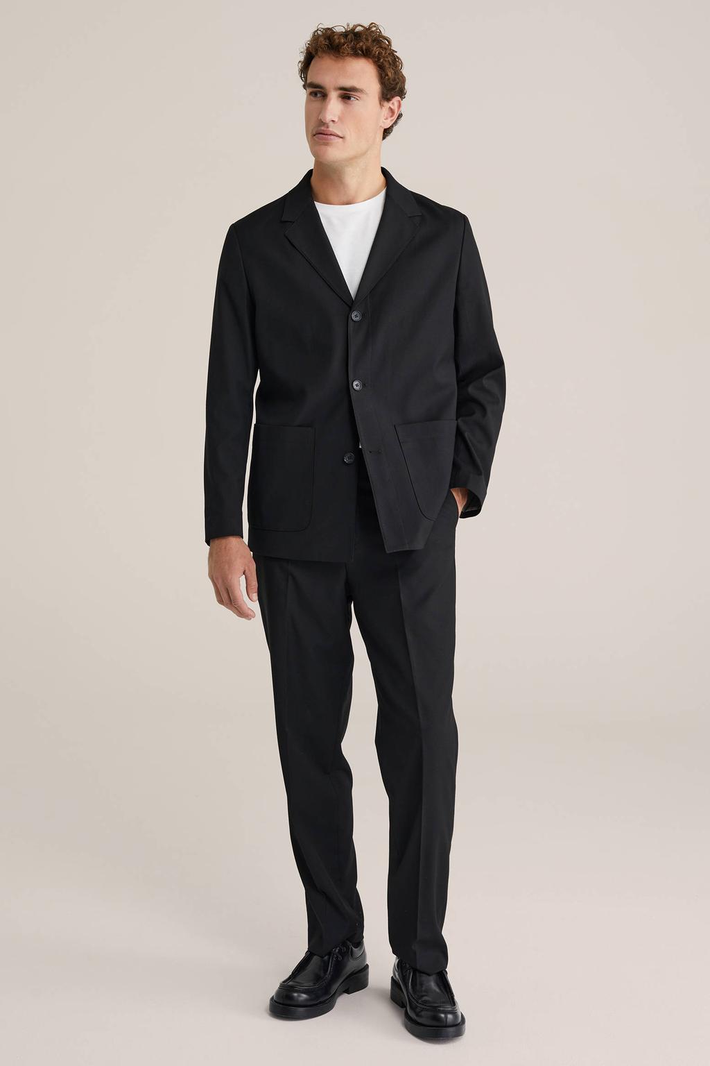 Zwarte heren WE Fashion colbert van polyester met effen, V-hals en knoopsluiting