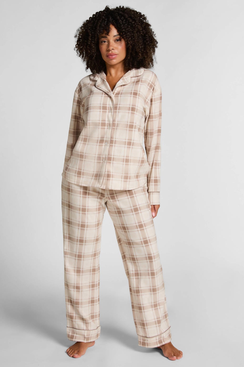 Hunkemöller fleece pyjama ecru/lichtbruin