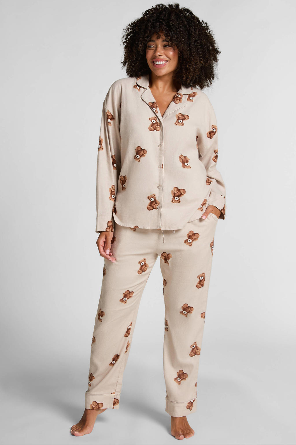 Hunkemöller flanellen pyjamatop beige