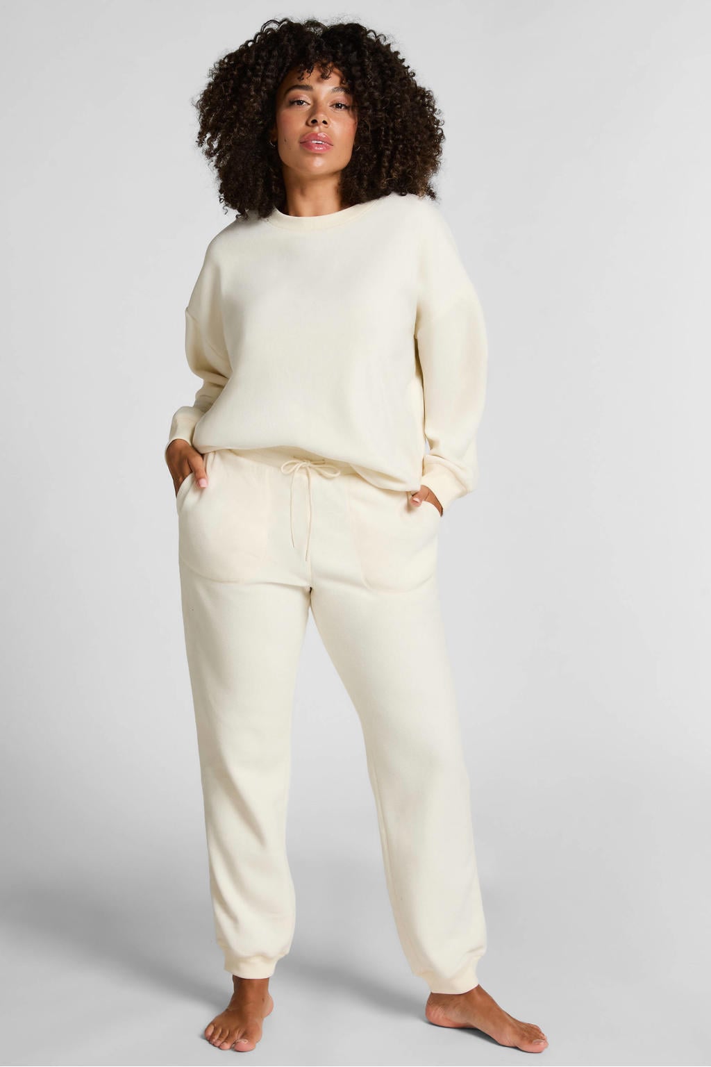 Hunkemöller fleece loungebroek Sporty gebroken wit