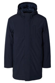 thumbnail: Donkerblauwe heren SELECTED HOMME parka van polyester met effen, lange mouwen, capuchon en 2-way rits met windvanger