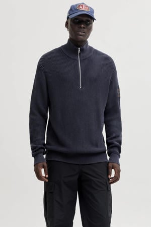 trui rib gebreid blauw