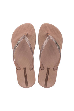 teenslippers met glitters bruin