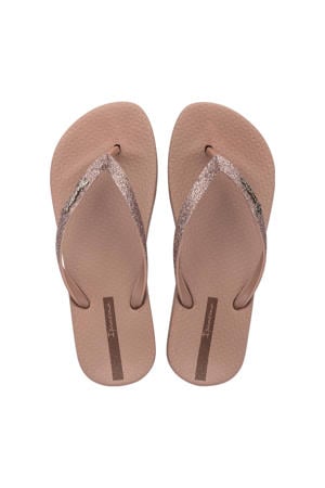 teenslippers met glitters bruin