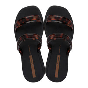 slippers met panterprint bruin/zwart