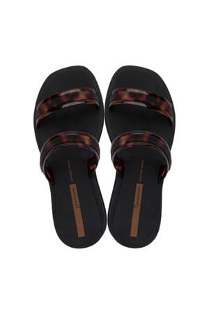 slippers met panterprint bruin/zwart