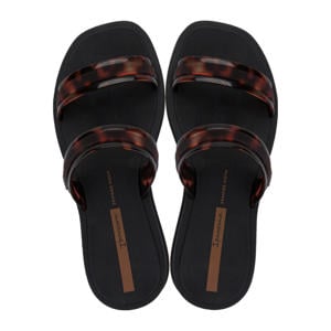 slippers met panterprint bruin/zwart