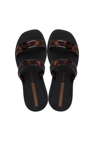 slippers met panterprint bruin/zwart