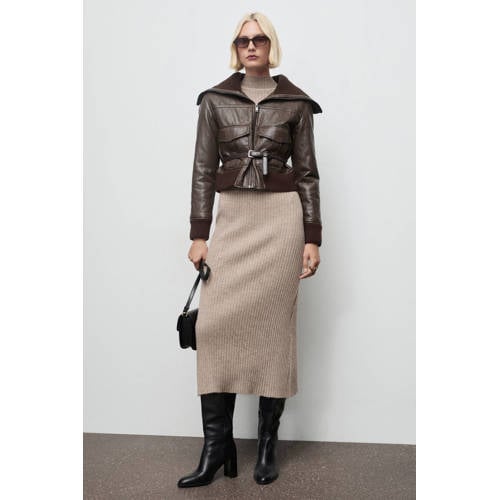 Mango midi jurk rib gebreid beige afbeelding
