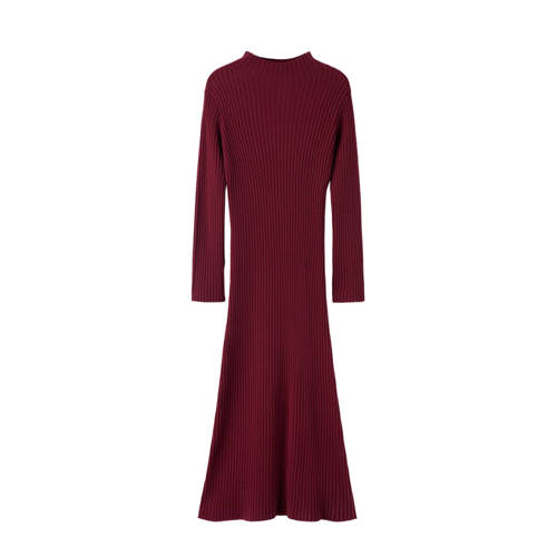 Mango midi jurk rib gebreid donkerrood afbeelding