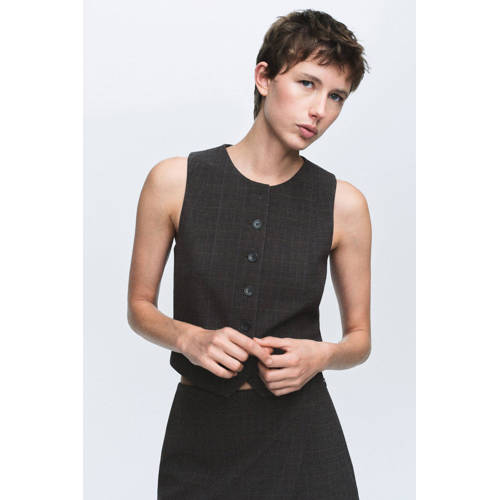 Mango geruit gilet grijsbruin afbeelding