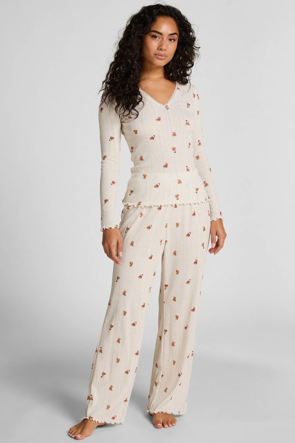 Hunkemöller pyjamatop Pointelle ecru