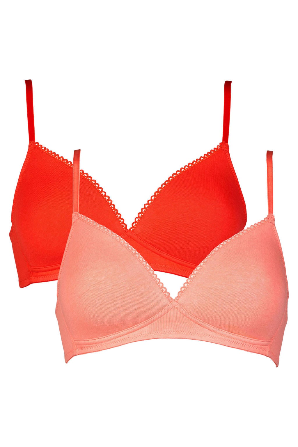 My Basic by After Eden voorgevormde katoenen bh zonder beugel (set van 2) - koraalrood/roze