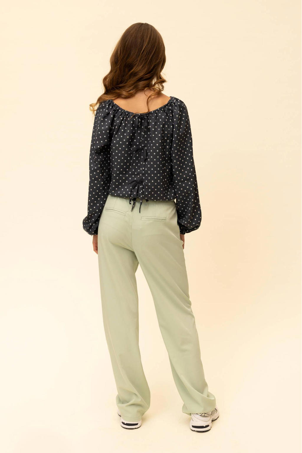 Antraciet en witte meisjes LOOXS 10sixteen blousetop van polyester met lange mouwen, ronde hals, striksluiting en elastische boord