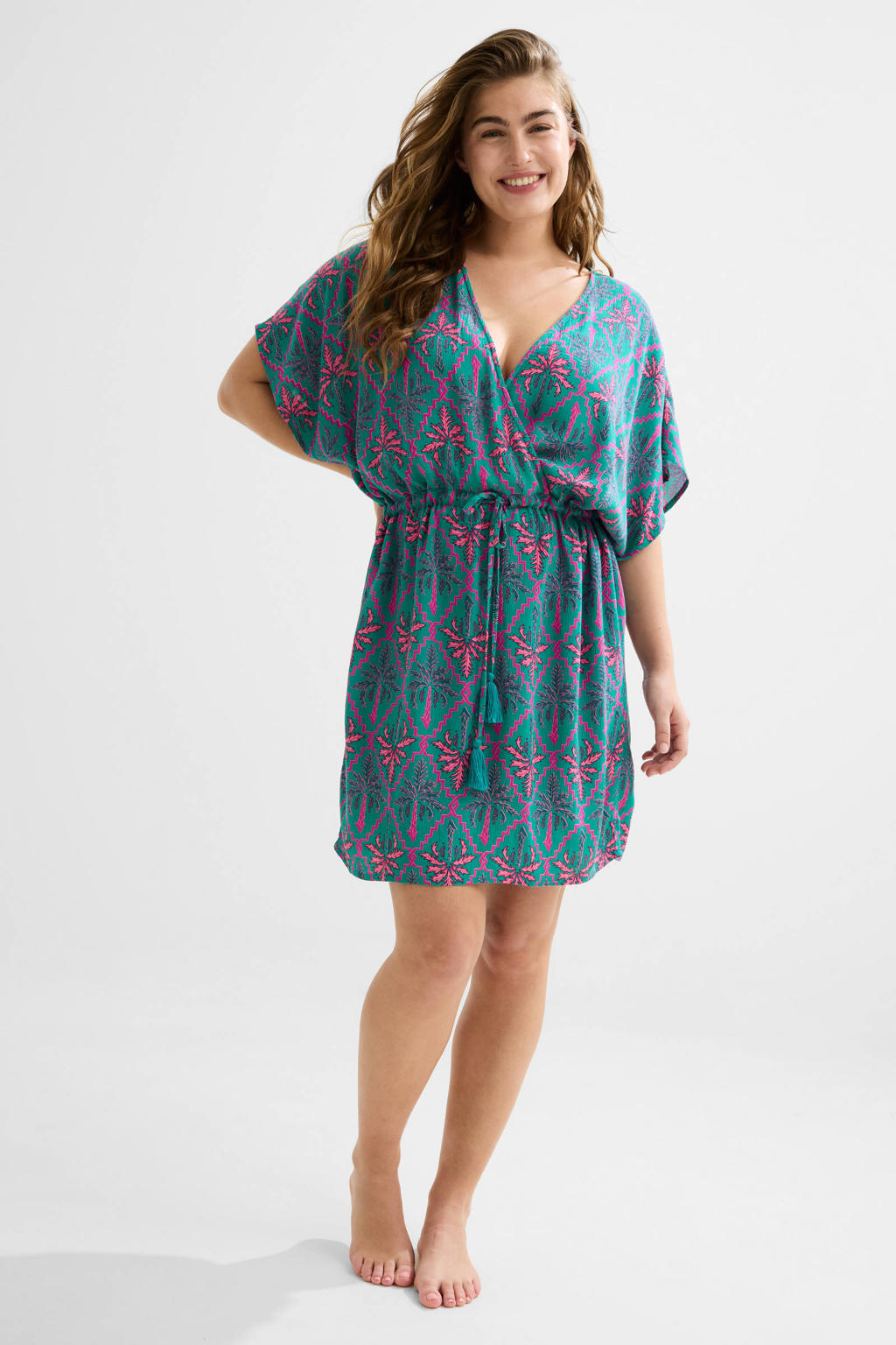 BEACHWAVE crinkle strandtuniek groen/roze