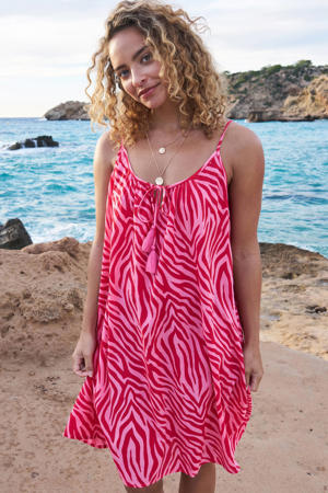 crinkle strandjurk roze/rood