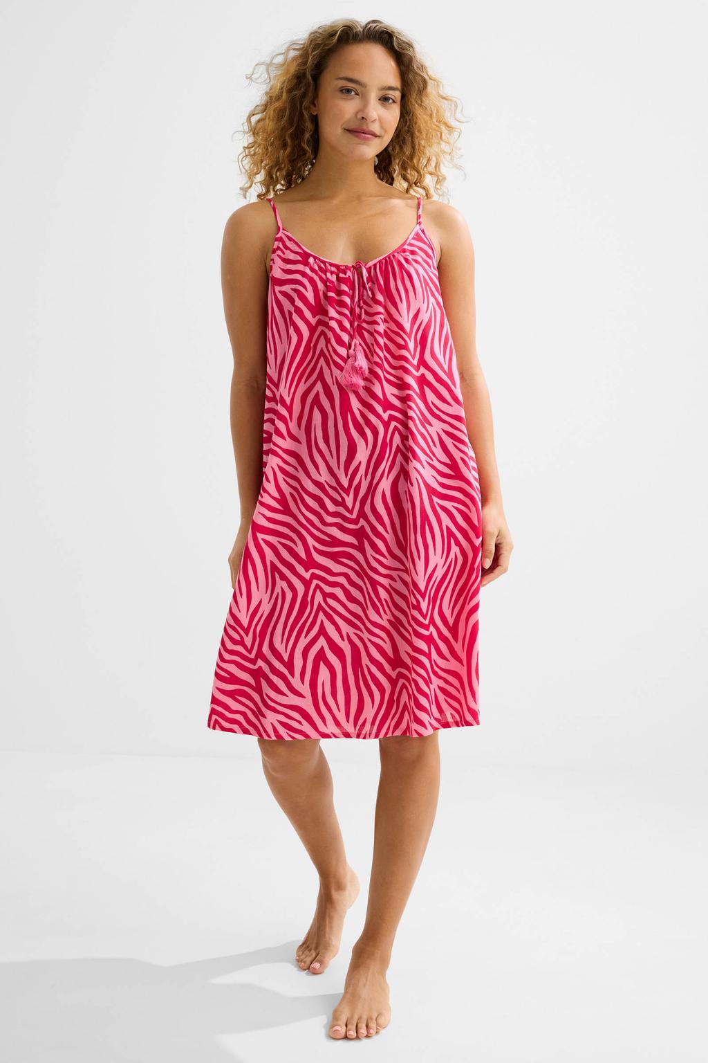 BEACHWAVE crinkle strandjurk roze/rood