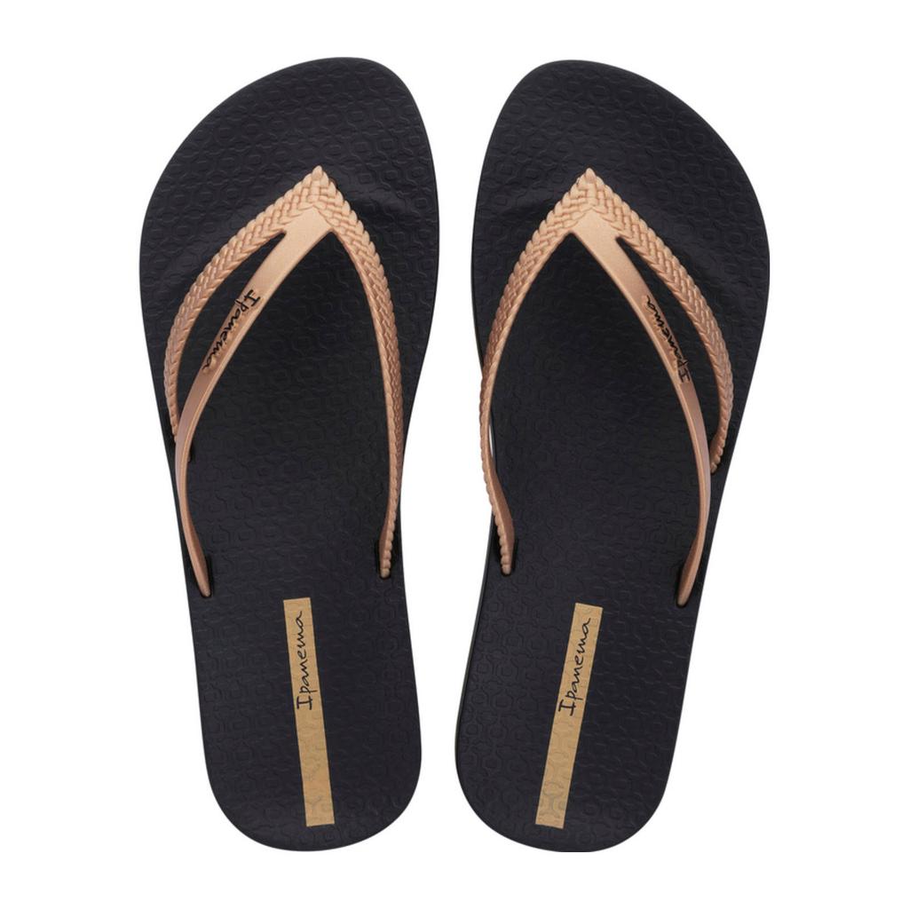 Zwart en gouden dames Ipanema teenslippers van rubber