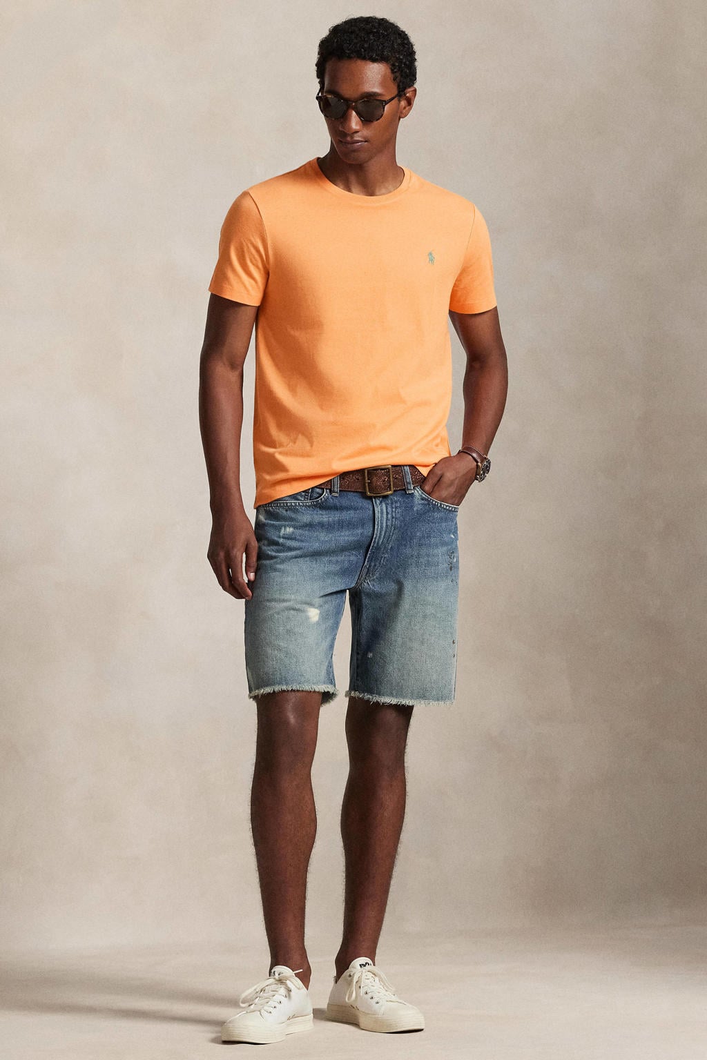 Oranje heren Polo Ralph Lauren regular T-shirt van katoen met effen, korte mouwen en ronde hals