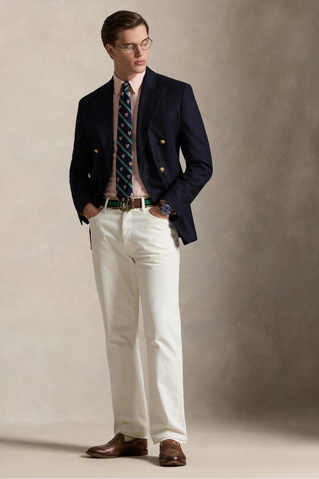Roze heren Polo Ralph Lauren regular gestreepte casual overhemd van katoen met lange mouwen, klassieke kraag en knoopsluiting