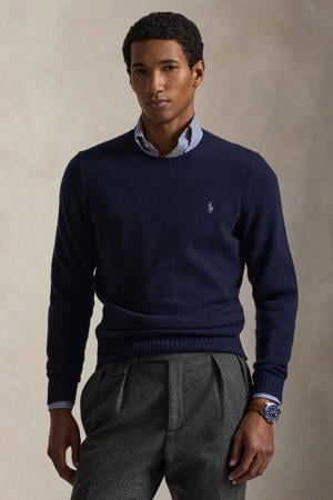 trui met wol fijn gebreid donkerblauw