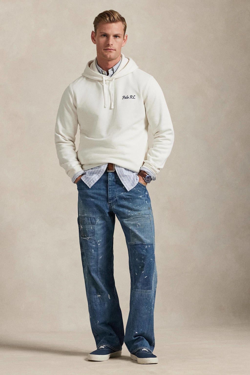 Polo Ralph Lauren hoodie met backprint ecru