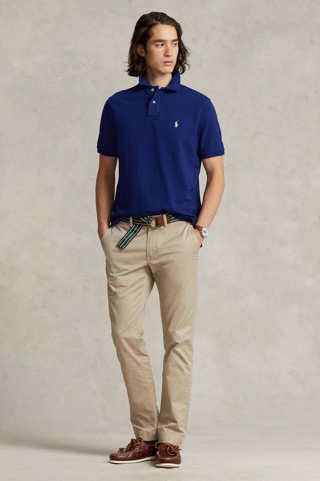 Blauwe heren Polo Ralph Lauren slim polo van katoen met effen en korte mouwen