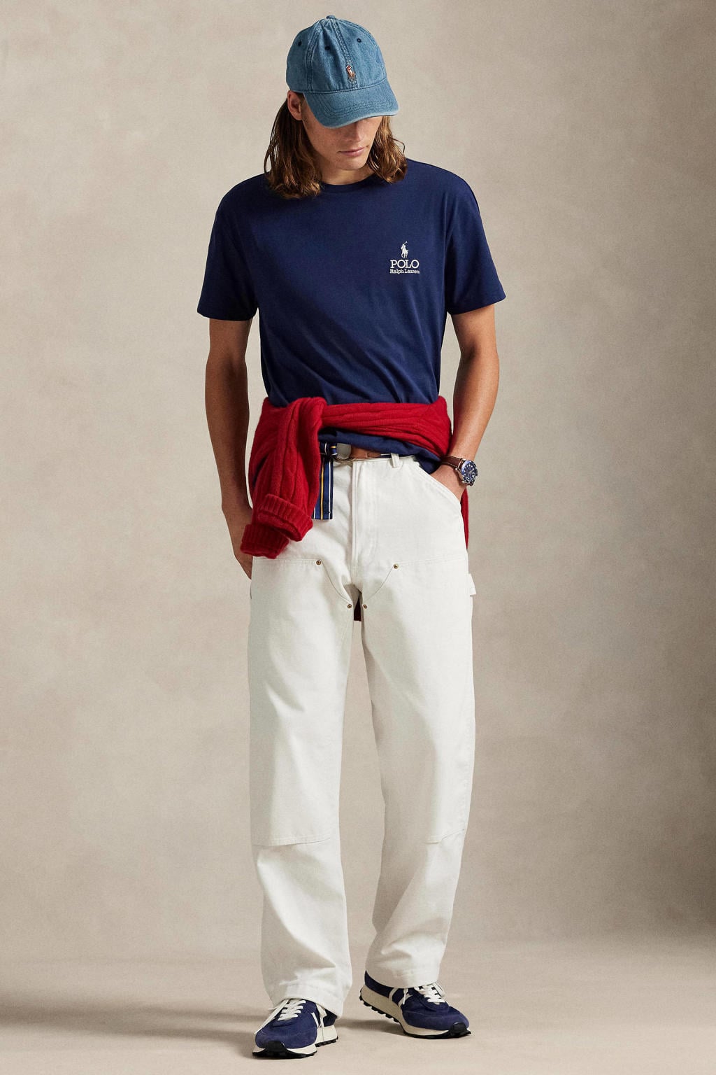 Blauwe heren Polo Ralph Lauren regular T-shirt van katoen met effen, korte mouwen en ronde hals