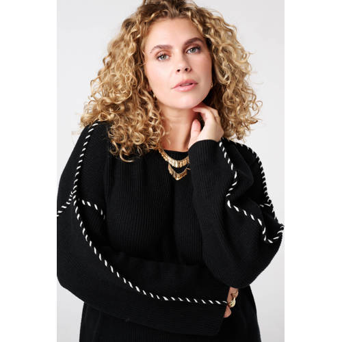 MS Mode midi jurk rib gebreid zwart afbeelding