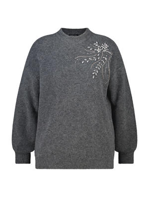 pullover grijs melange met pailletten