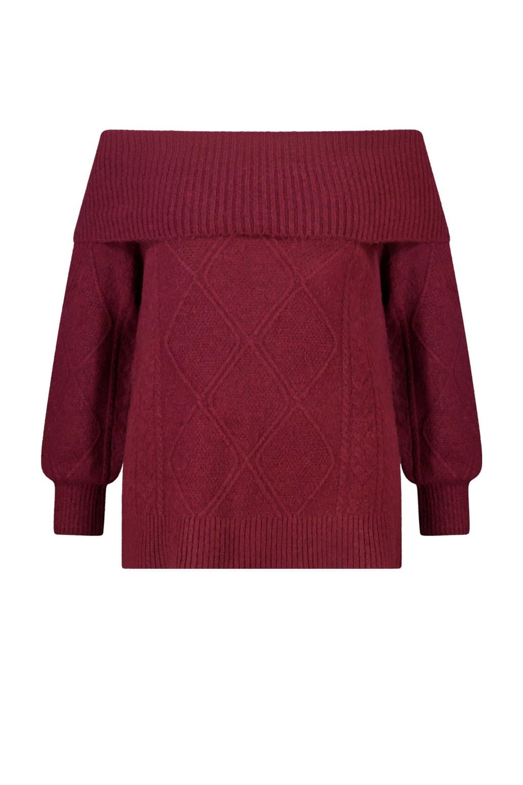 Donkerrode dames MS Mode off shoulder trui van polyester met lange mouwen en klassieke kraag