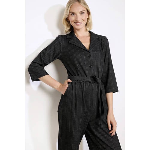 LOLALIZA jumpsuit met krijtstreep zwart afbeelding