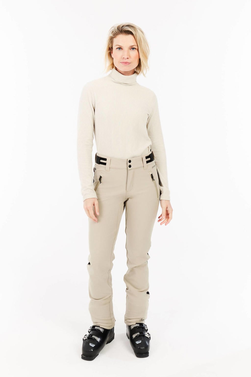 Beige dames Protest skibroek PRTElm van polyester met rits- en knoopsluiting en effen