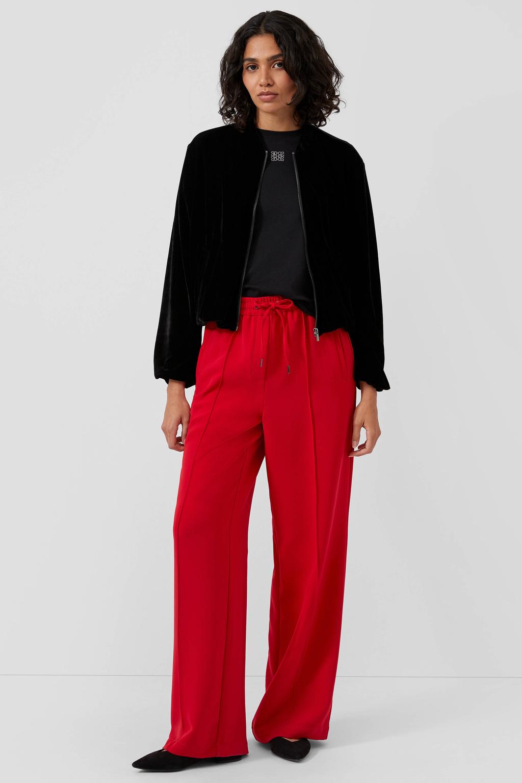 Rode dames s.Oliver straight regular waist casual broek van polyester met elastische tailleband met koord en effen