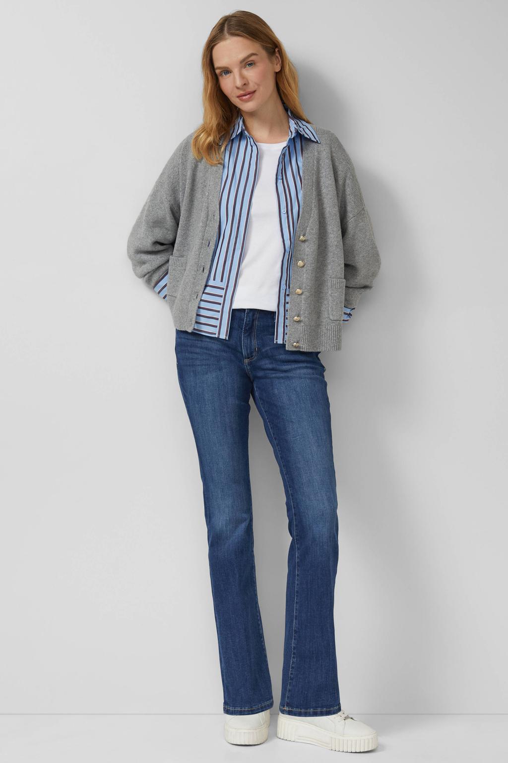 Dark blue denim dames s.Oliver high waist bootcut jeans dark blue van denim met rits- en knoopsluiting en effen