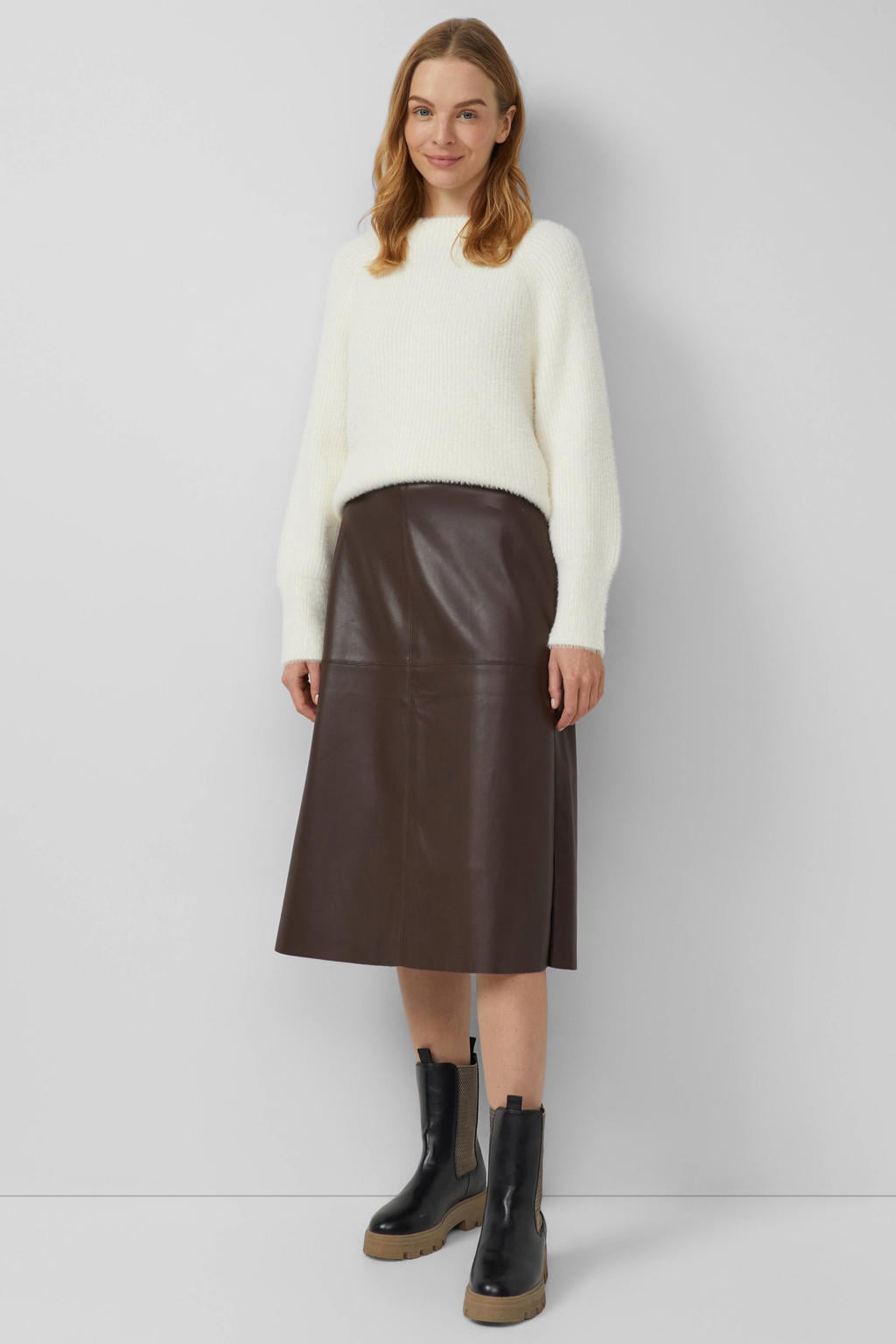 Witte dames s.Oliver gebreide trui van polyamide met effen, lange mouwen en col