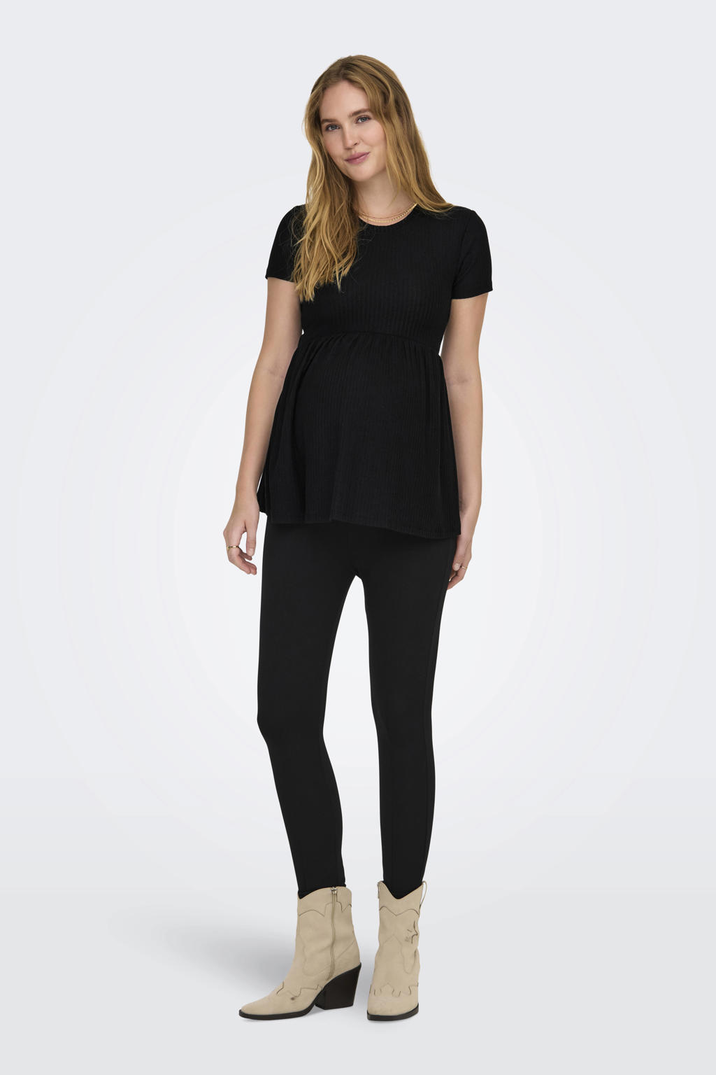 Zwarte dames ONLY MATERNITY zwangerschaps top van polyester met effen, lange mouwen en ronde hals