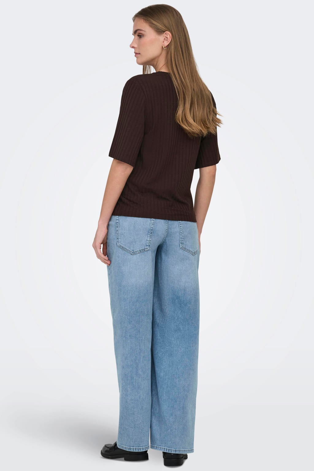 Light blue denim dames ONLY MATERNITY high waist zwangerschaps straight leg jeans van denim met rits- en knoopsluiting en effen