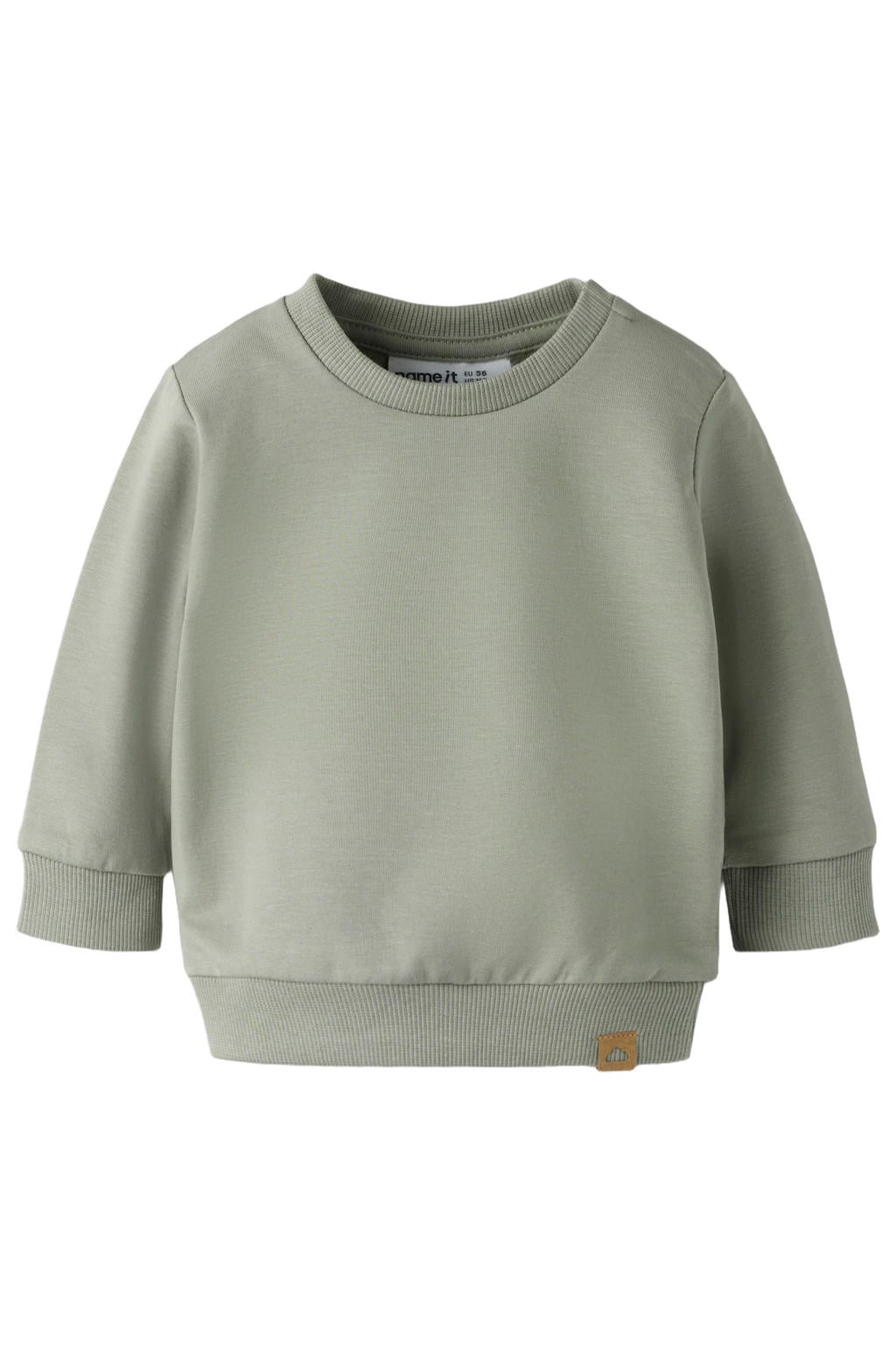 Groene jongens NAME IT BABY sweater met effen, lange mouwen, ronde hals, drukknoopsluiting en geribde boorden