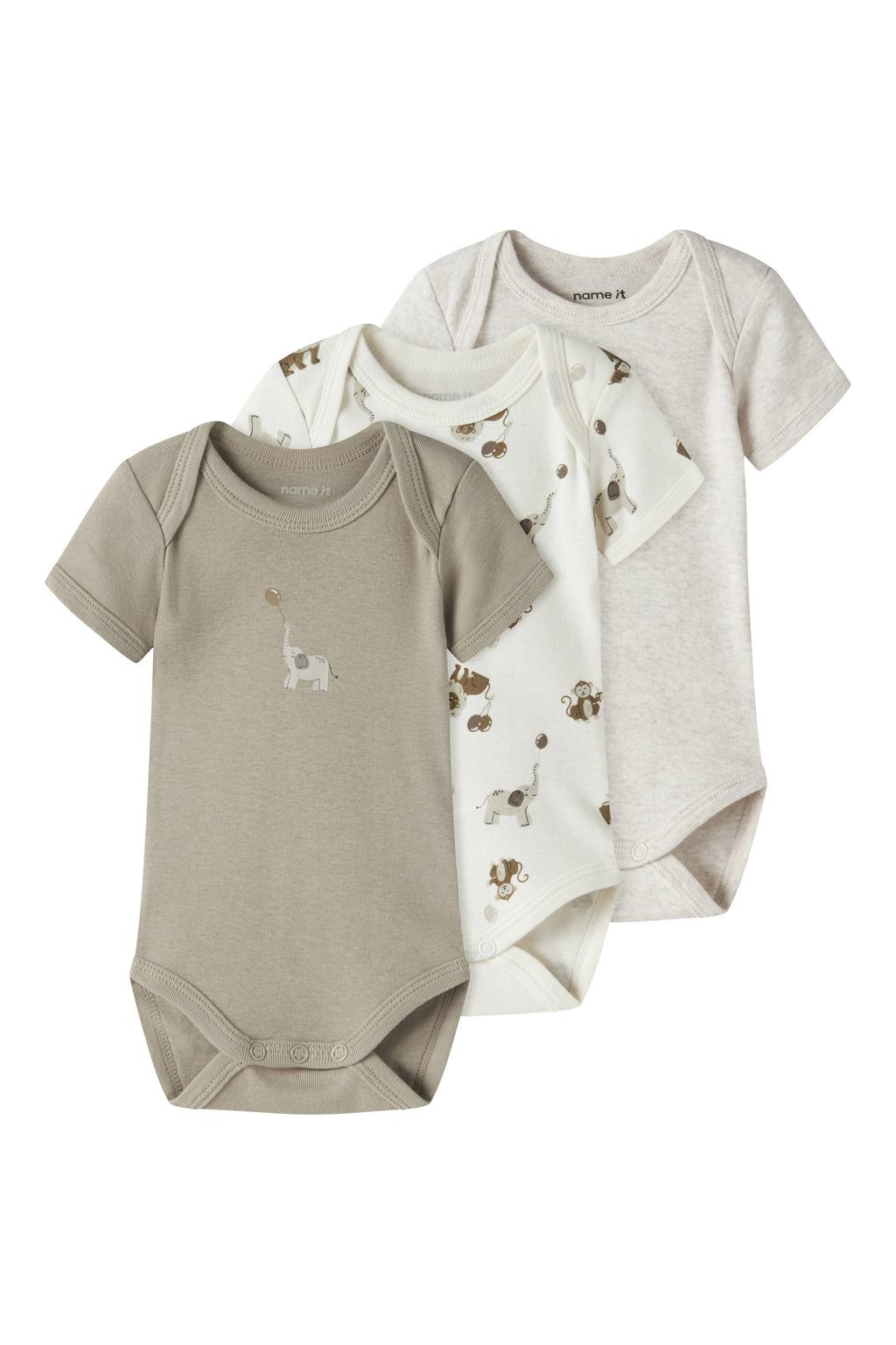NAME IT BABY romper - groen/wit/grijs (set van 3)