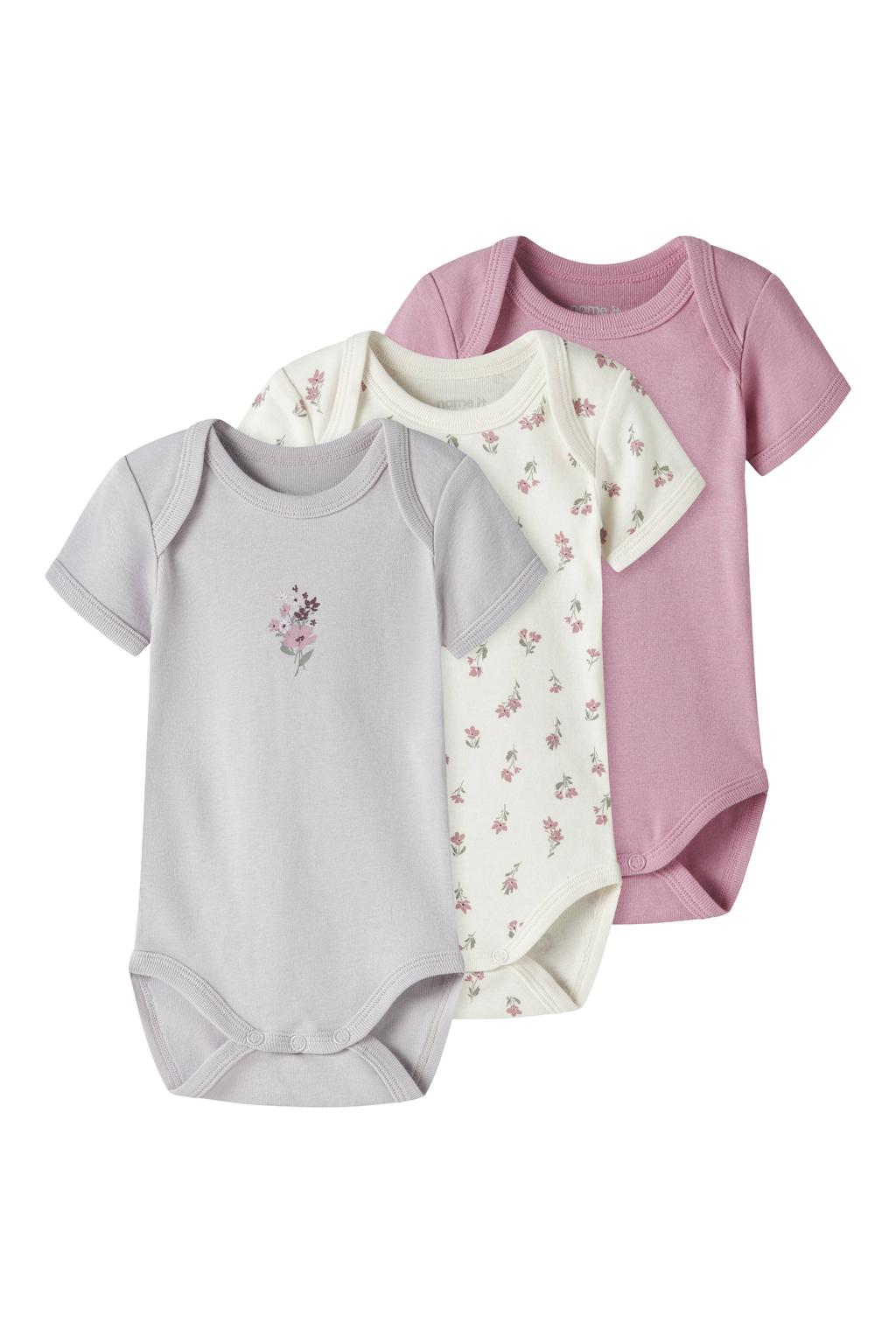 NAME IT BABY romper - lila/ecru/roze (set van 3)