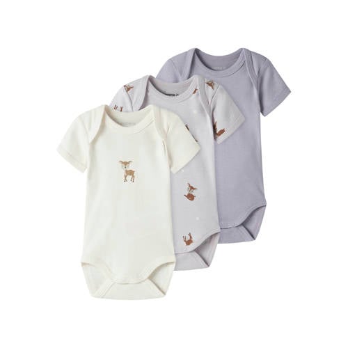 NAME IT BABY romper - set van 3 ecru/paars/lichtpaars afbeelding