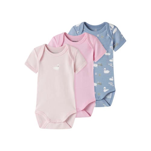 NAME IT BABY romper - set van 3 lichtroze/roze/blauw afbeelding